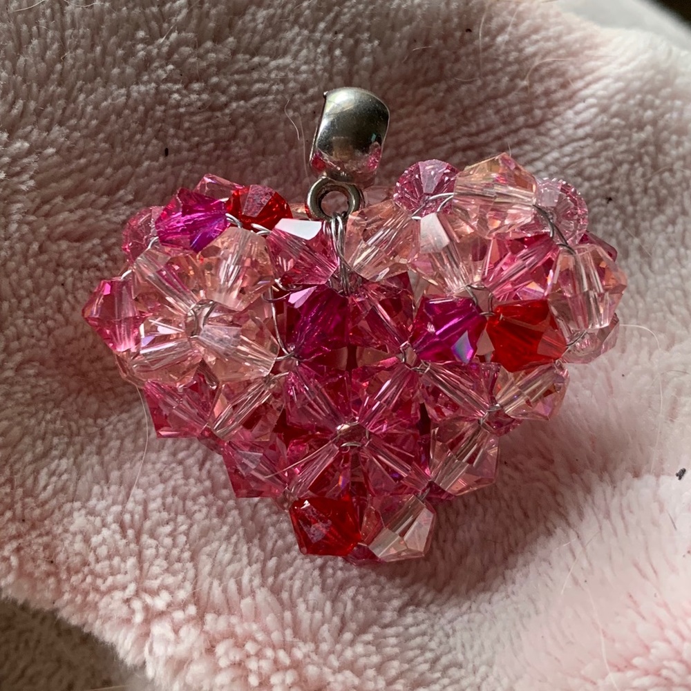 Pink Swarovski Crystal Puffed Heart Pendant